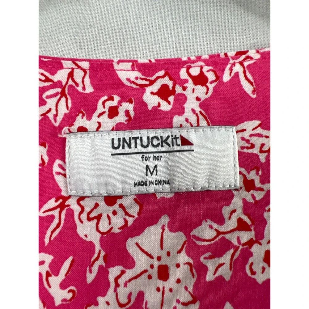 UNTUCKit Lucy Dress Women M Pink Floral Sleeveless Tie Waist Ruffle Hem Resort